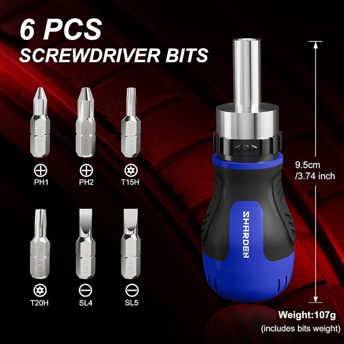 8 in 1 Stubby Ratcheting Screwdriver Multi Short Screw Driver Set | 6 CRV Bits Phillips, Slotted, Torx, Portable All-in-One Repair Tool Kit for Home DIY Tables, Doors, Chairs, Portable Tools