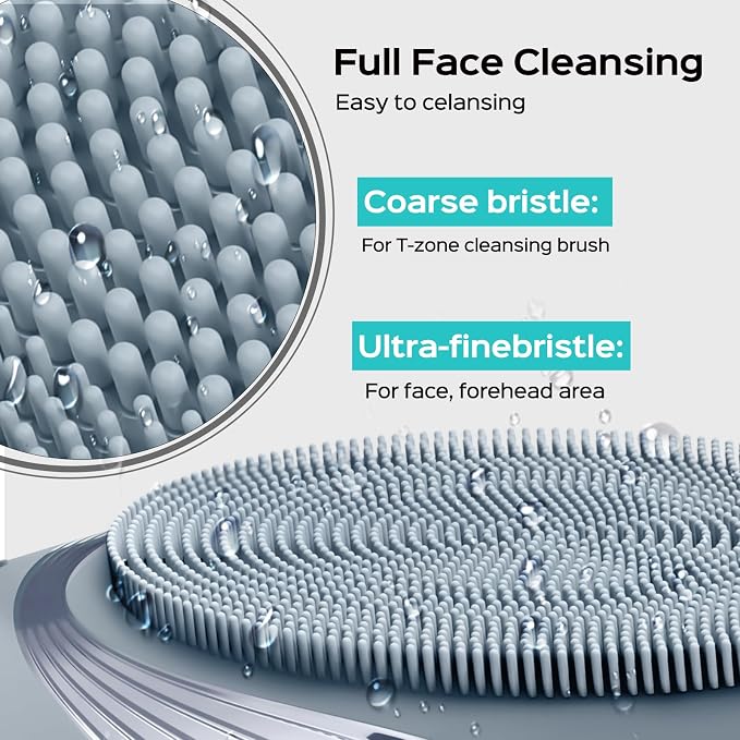 COSLUS FBS01 Facial Cleansing Brush Face Scrubber, Compact for Travel | Rechargeable, Gentle Silicone, 5 Cleansing Modes, Deep Cleaning for Men & Women, Removing Blackhead Exfoliating, Hazy Blue
