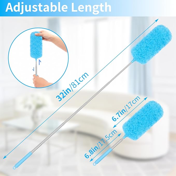 2 Pack Microfiber Duster for Cleaning, Washable Hand Dusters with Extendable Pole, Cleaning Supplies for Office, Car, Furniture, Ceiling Fan