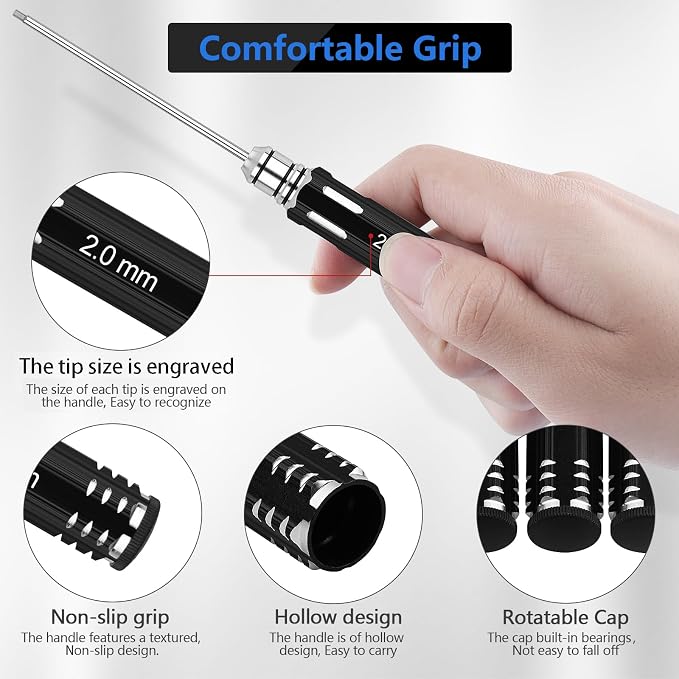 RC Tool Kit,Hex Screwdriver w/3/23",5/64",1/16",0.05",1.5/2.0/2.5/3.0mm | 8 Pcs Hexagon Allen Precision Screwdriver Set Compatible with Traxxas Arrma RC Cars RC Model Car Helicopter