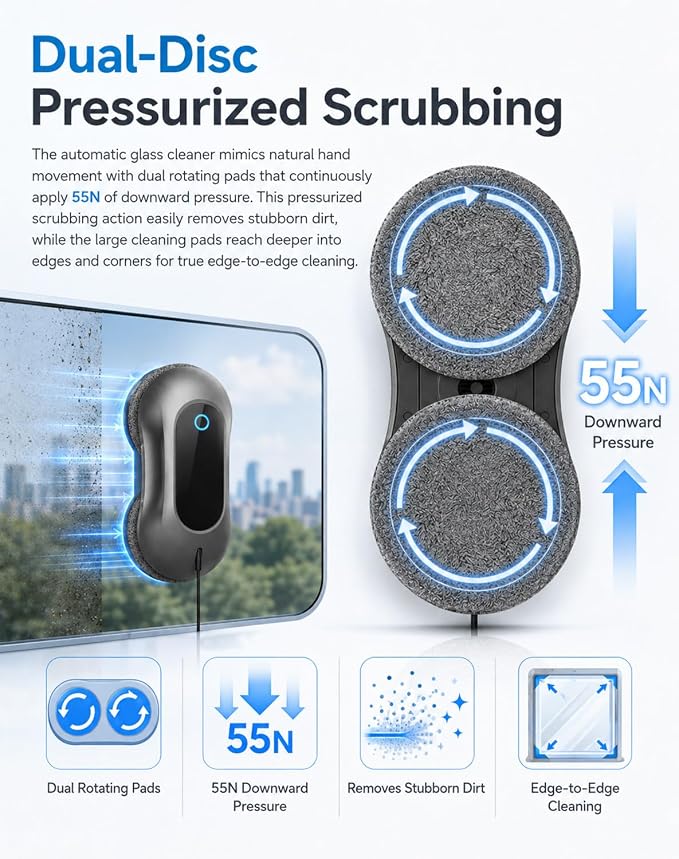 Window Cleaning Robot - Dual Spray & 5500Pa Suction for Home Glass | Smart Automatic Glass Cleaner Featuring AI Navigation, Frameless Edge Detection, Remote Control for High Windows, Glass Doors