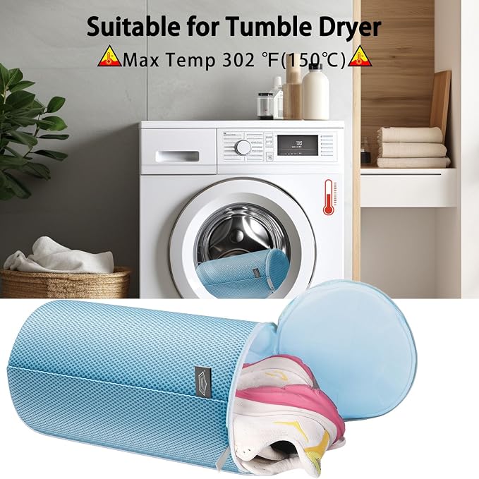 Shoe Washing Machine Bag, Laundry Bag for Sneaker, Blue, 8x15, 2Pcs | Shoe Washing Bag for Footwear, Trainers, Tennis, Slippers, Building Blocks, Sandwish Mesh, Travel, Divided, Prevent Tangling