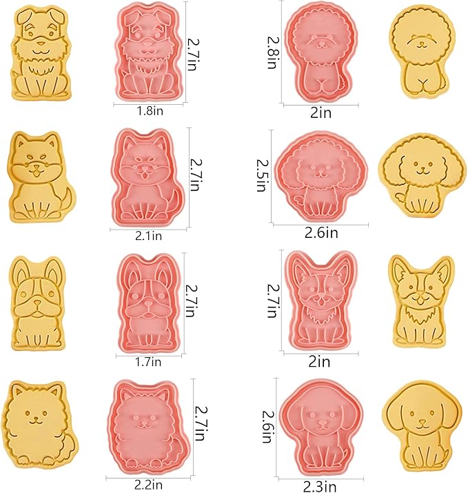 Dog Cookie Cutters Set, 8 Pcs Puppy Cookie Cutter with Plunger Stamps, Cute Cookie Cutters for DIY Biscuit Dog Snacks Cheese Baking