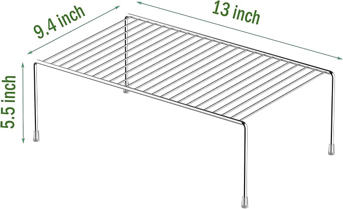 Redrubbit 6 Pack Medium (13 x 9. 4 Inch) Cabinet Storage Shelf Rack, Rustproof Kitchen Counter and Cabinet Shelf, Storage Rack Organizer for Kitchen, Fridge, Cabinet, Bathroom, Chrome