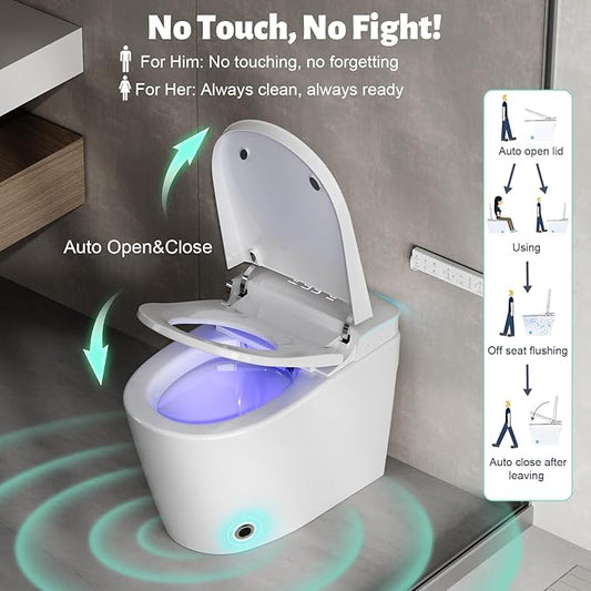Smart Toilet with Bidet Built in, Bidet Toilet with Heated Seat and Night Light, One Piece Toilet for Bathroom, Auto Soft Close, UV-C light, Foam Shield, Full/Half Flush