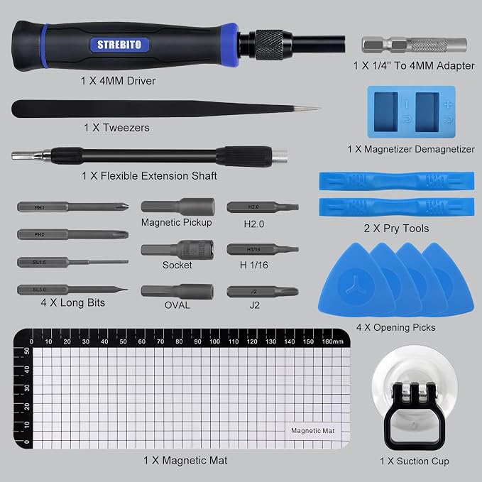 STREBITO Precision Screwdriver Set 153 in 1 Small Magnetic Screwdriver Set | Electronics Screwdriver Set Mini Repair Tool Kit for RC, Computer, PC, Laptop, iphone, Macbook, PS5, Xbox, Jewelers, Glasses