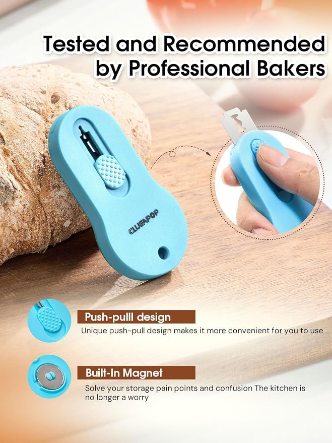 CLUEAPOP Bread Lame for Dough Scoring, Magnetic & Reusable Bread Lame Dough Scoring Tool, Anti-Slip Handle with Long Retractable Razor Blades, Sourdough Scoring Tool for Bread Making