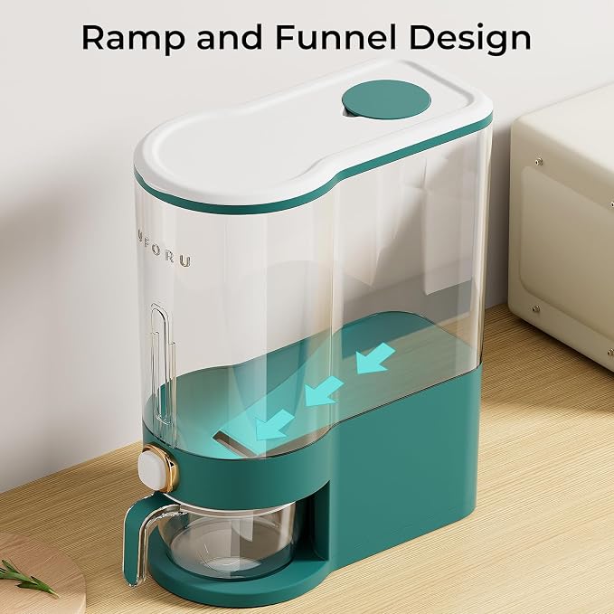 UFORU Rice Dispenser, Rice Storage Container with Measuring Cup for Kitchen Pantry Household, Dry Food Storage Containers Airtight, Sealed Moisture Proof (Green 13 Lbs)