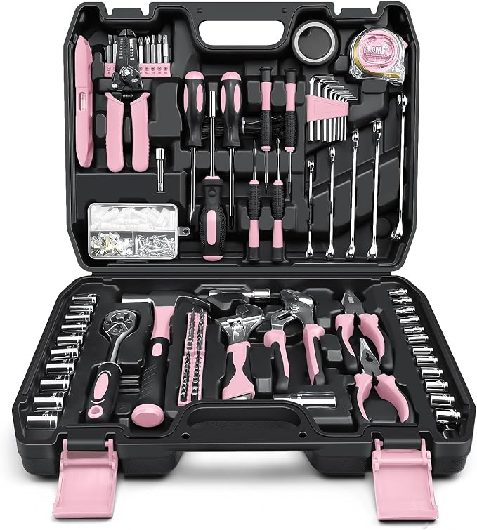 Sundpey 281 Pcs Home Tool Kit Portable Complete General Hand Tool Set Pink | with Socket Wrench Set & Screwdrivers & Hex Keys & Pliers Set,Women Toolbox Set for Household Car House Garage Apartment Dorm