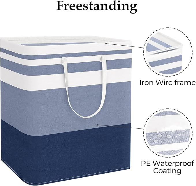 StorageRight Laundry Basket Hamper Large Collapsible Laundry Hamper with Easy Carry Handles，Freestanding Clothes Hampers for Laundry, Bedroom, Dorm, Clothes, Towels, 100L, Gradient Blue | Freestanding Clothes Hampers, Foldable design, with Easy Carry H...