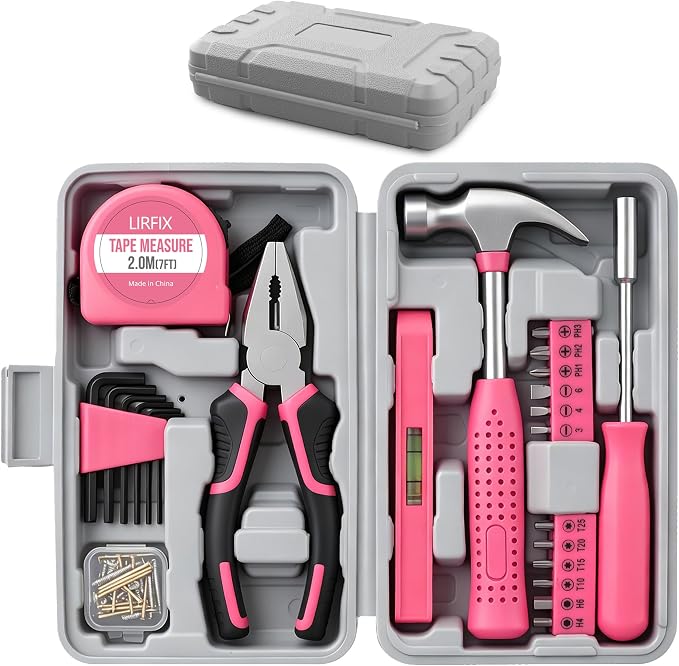 24PCS Mini Compact Pink Household Hardware Tool Set, Beginner Basic DIY Small Repair Tool Kit for Women, Home Assembly Mainten ance Hand Tools, Premium Gift Set for Household Daily Repairs ﻿