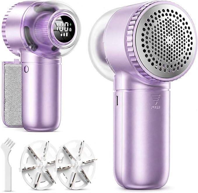 Fabric Shaver with Lint Brush, Large Lint Shaver with Digital Display | 3-Speeds Lint Remover with 6-Leaf Blades, 1200mAh Electric Sweater Shaver to Remove Pilling for Clothes, Furniture