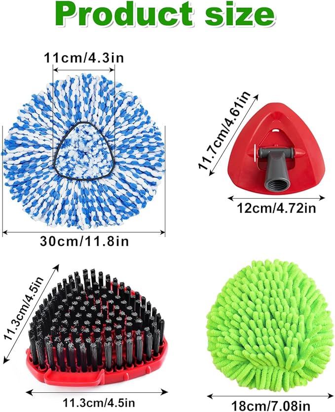 Mop Heads Replacements for Ocedar Easywring RinseClean 2 Tank Spin Mop Replace Heads for O Cedar 2 Tank Spin Mopping Sets Including 4 Pack Refills, 1 Pack Scrub Brush and 1 Base for All Floors Clean