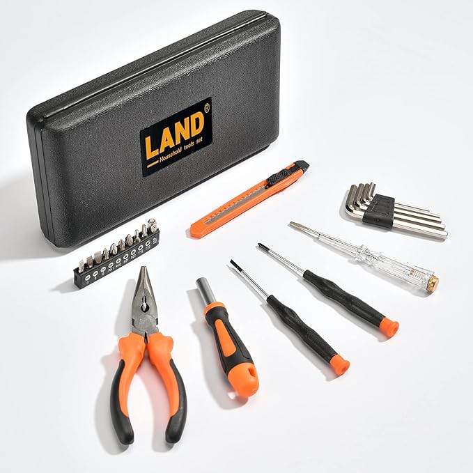 LAND 22-Piece Compact Tool Kit with Toolbox | Essential Household Tools for Home Repair, DIY Projects, Includes Pliers, Screwdrivers & Portable Storage Case