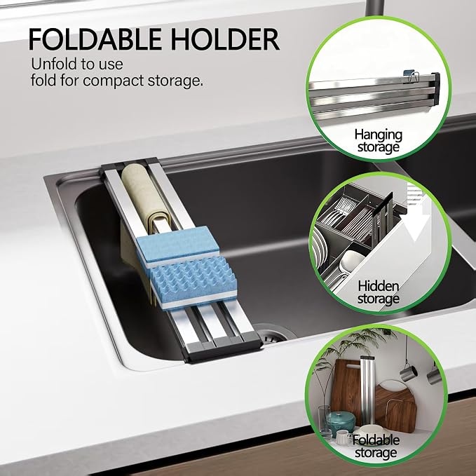 Over the Sink Kitchen Dish Drying Rack Organizer - Stainless Steel Collapsible Non-Slip Space-Saving [19.69 * 12.8IN] - Rust-Resistant Heat-Resistant Sturdy - Easy to Clean
