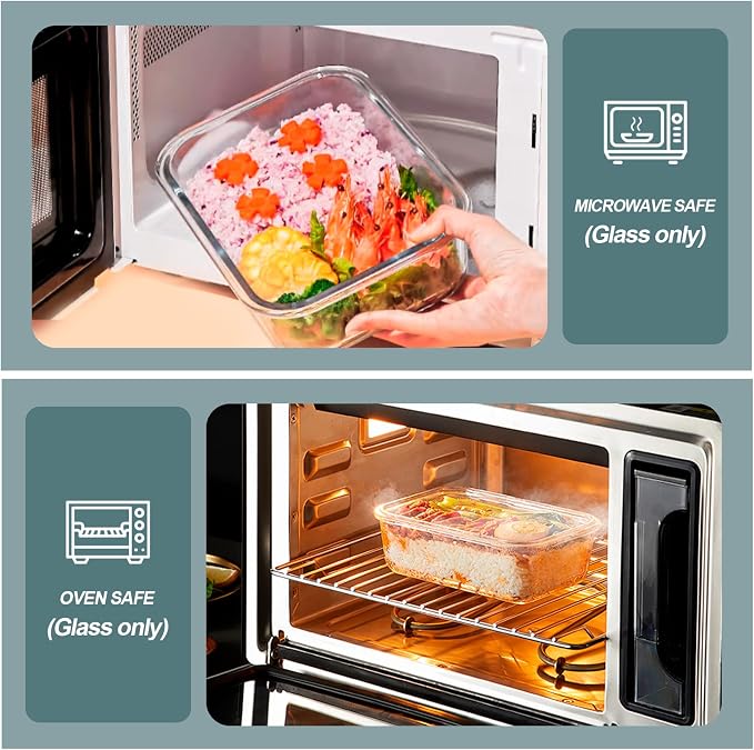 KOMUEE 30 oz 5 Pack Glass Meal Prep Containers, Glass Storage Containers with Lids - Dishwahser, Microwave, Oven and Freezer Safe