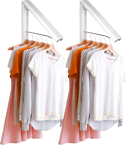 InstaHanger Wall Mounted Clothes Drying Rack - 60lb Capacity (Pack of 2) | Wall Mounted Laundry Drying Rack Folds Flat When Not In Use - Collapsible and Space Saving Laundry Hanger for Storage