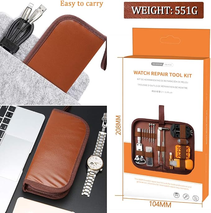 Kingsdun Watch Battery Replacement Tool Kit, 168Pcs Watches Repair Band Strap Link Pins Remover Adjustment Repairing Tools Sets with Carrying Case & Manual