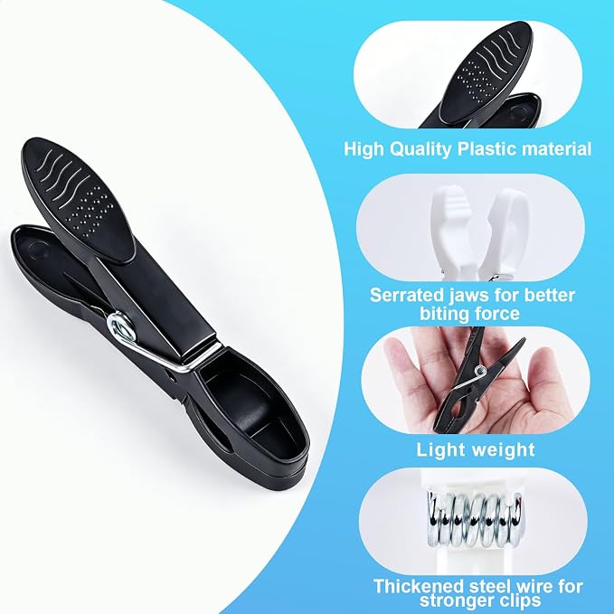 Clothes Pins, 48 Pack Black White Plastic Clothespins, Clothes Pins Heavy Duty Outdoor, Non-Slip Laundry Clips for Hanging Clothes, Towels, Crafts, Clips for Picture, Chip Bags