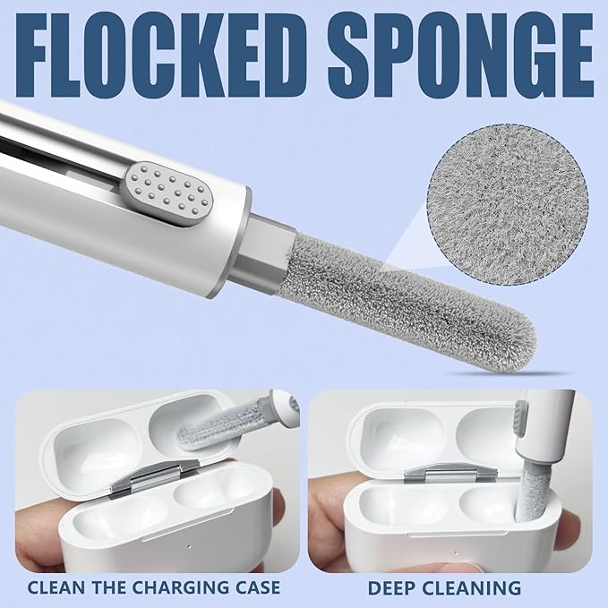 Inesore Multi Cleaning Pen for AirPods & All Bluetooth Earbuds(White+White) | Metal Tip, High-Density Soft Brush, Flocked Sponge Tip, 3 in 1 Design, Compact & Lightweight, Easy Operation, Easy to Carry