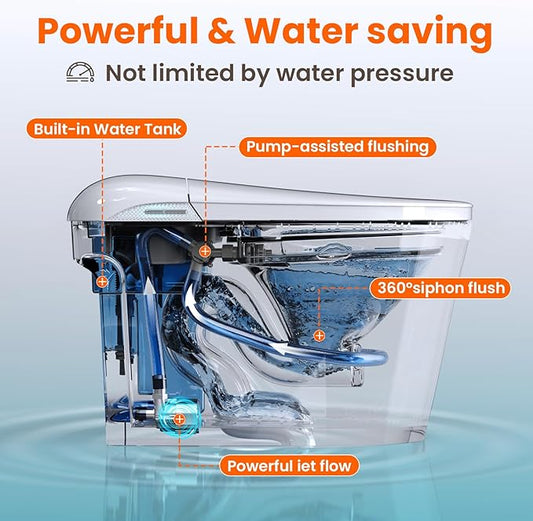 Smart Bidet Toilet with Tank, One Piece Elongated Heated Toilet with Auto Open/Close Lid, Foam Shield, Auto Flush, Foot Sensor, Self-Cleaning Nozzle, Anti-Splash Water-Saving Modern Bathroom Toilet