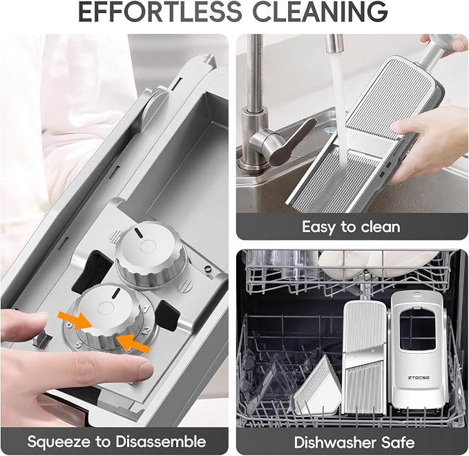 Vegetable Slicer with Adjustable Thickness, Easy to Clean Potato Mandoline Slicer with Container, Rapid Prep Veggie Cutter/Onion Slicer, Free Grater/Cleaning Brush (SliverGray)