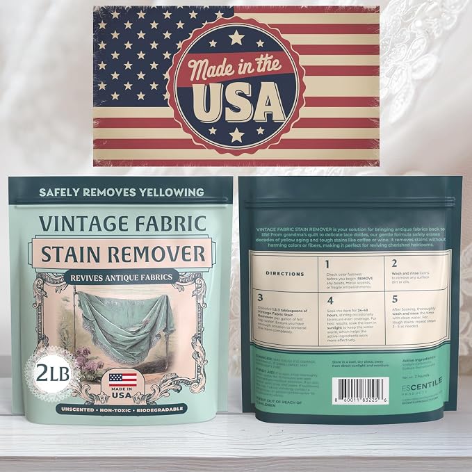 Vintage Fabric Stain Remover & Restoration Soak for Antique Quilts & Linens | 2lb — Cleans Retro Fabric, Gently Removes Yellowing & Tough Stains, Safe for Vintage Textiles, Doilies & Dresses, Made in USA