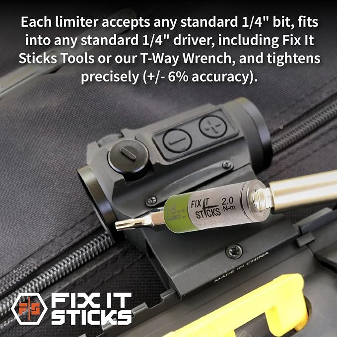 Fix It Sticks Set of 2 tools Bundle - Ratcheting T-Way Wrench & Torque Limiter 18 Inch-lb – Precision Set for Home and Professional Use – with microfiber cloth