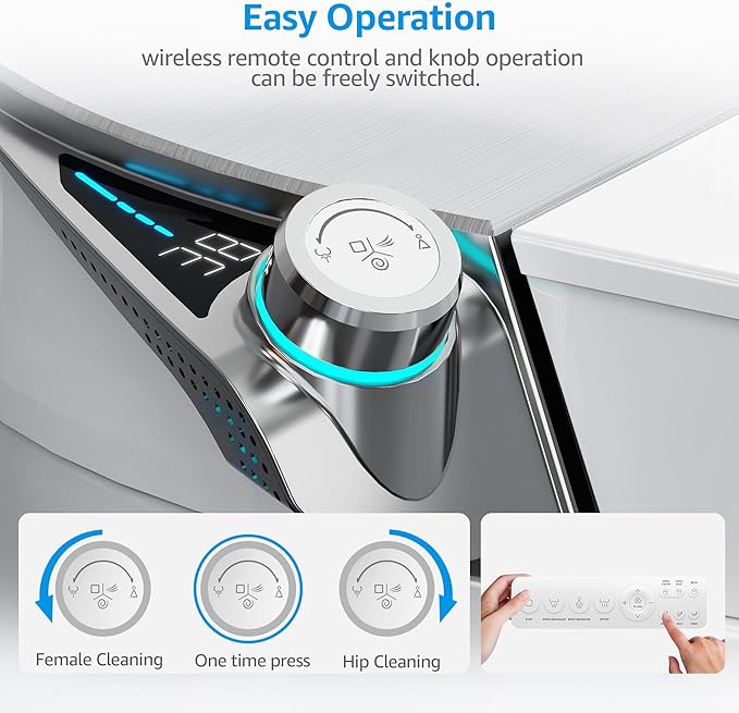 Smart Toilet with Bidet Built-In, Auto Open and Close, Elongated Bidet Toilet with Foot Sensor Flush, Heated Seat, Warm Water, Air Dryer, Foam Shield, Tankless Dual Flush & Remote Control