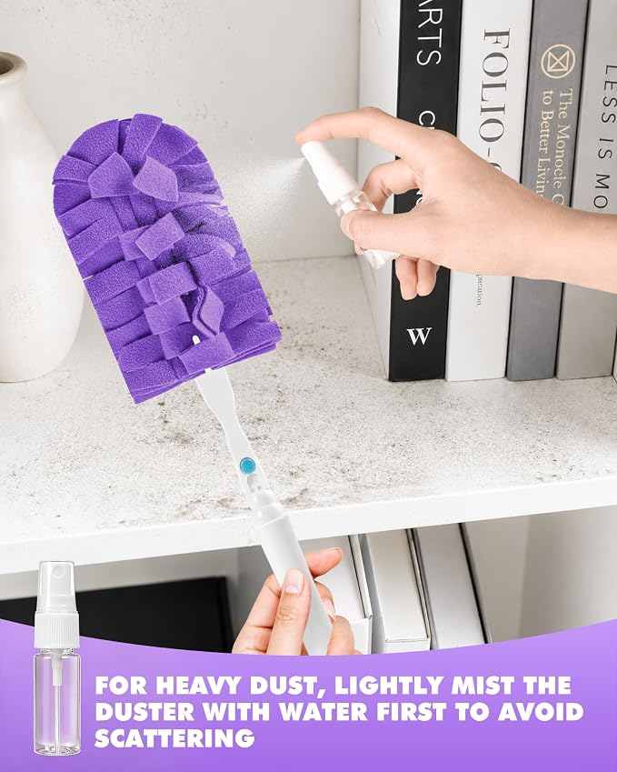 12 PCS Reusable Duster Refills with 3 ft Extendable Handle for Swiffer | Washable Fleece Pads in 6 Colors, 360° Heavy Duty Duster Cleaning for Ceiling Fans, Blinds & High Places, Wet & Dry Use
