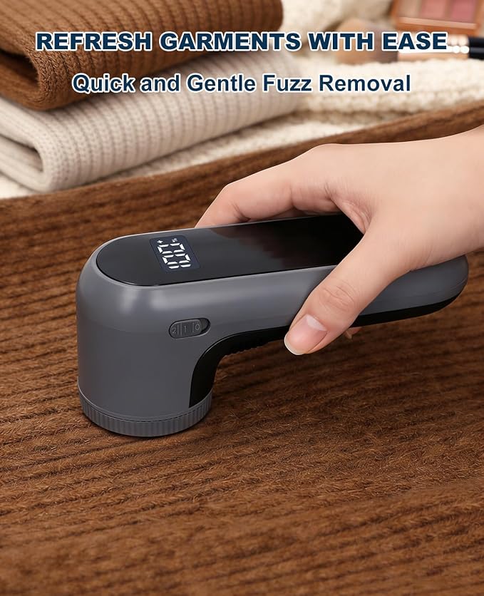 Killrose Fabric Shaver | Lint Remover with Digital Display, 6-Leaf Blade Electric Lint Shaver for Clothes, Sweaters, Furniture - 9000 RPM USB-C Rechargeable, Safe for All Fabrics