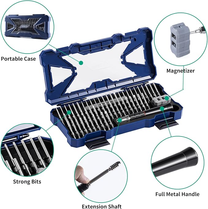 Precision Screwdriver Set,Premium Ergonomic Screwdriver with 55 High Strength Magnetic Screw Driver Bits for Computer Watches Jewelers and other Small Electronics Repair.