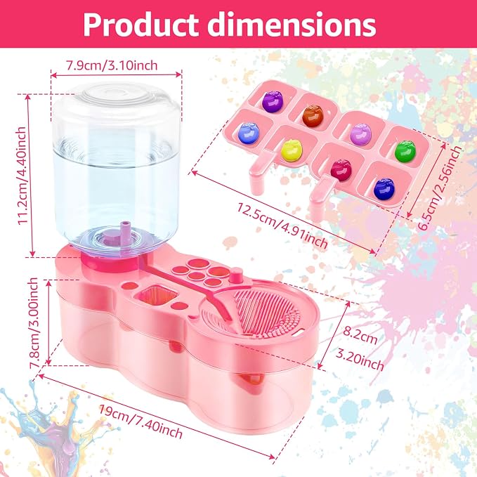 2026 Paint Brush Cleaner for Kids Water Circulation Paint with Drain Paint Water Dispenser with Palette Brush Holder Paint Brush Washer for Acrylic Painting Watercolor Art (pink)