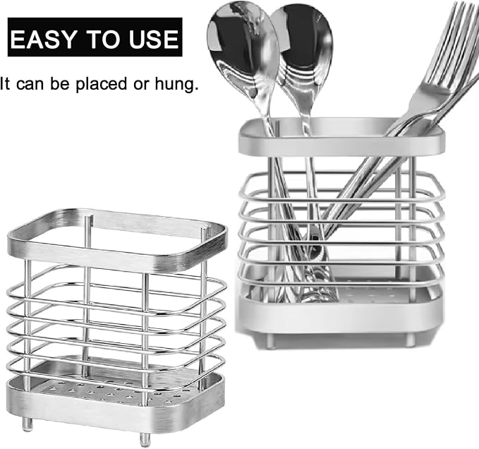 Utensil Holder, Food Grade Stainless Steel Utensil Drying Rack for Kitchen Counter, Silverware Cutlery Flatware Holder Forks, Knives, Spoons, Chopsticks Organizer Silver