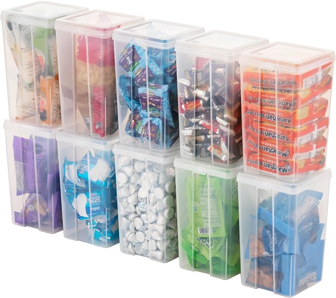 IRIS USA Vertical Storage Bins with Lids |Made in USA| Flip Top Containers for Organizing Pantry, Office, Craft, and Study Supplies - Medium (10-Pack)