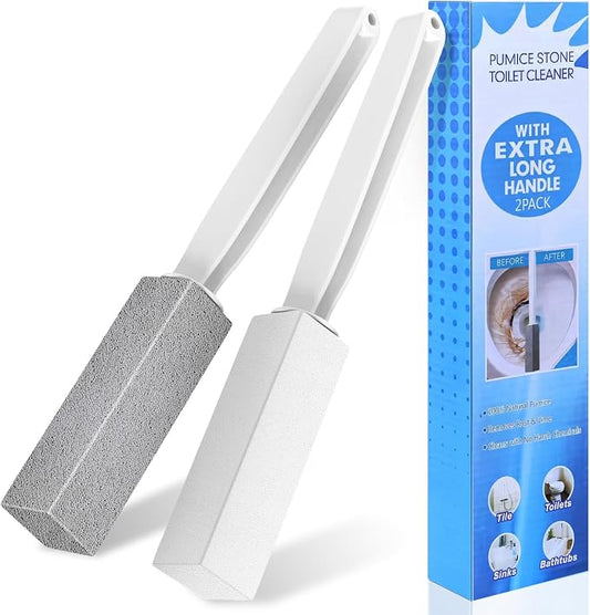 Laiyeoy Toilet Bowl Cleaner Pumice Stone -Hard Water Stain Remover, Powerfully Removes Toilet Bowl Rings，Rust &Lime，Ideal for Toilet Brush/BBQ Grills/Sink/Pool/Bathroom【2Pack】 (Extra Long Handle)