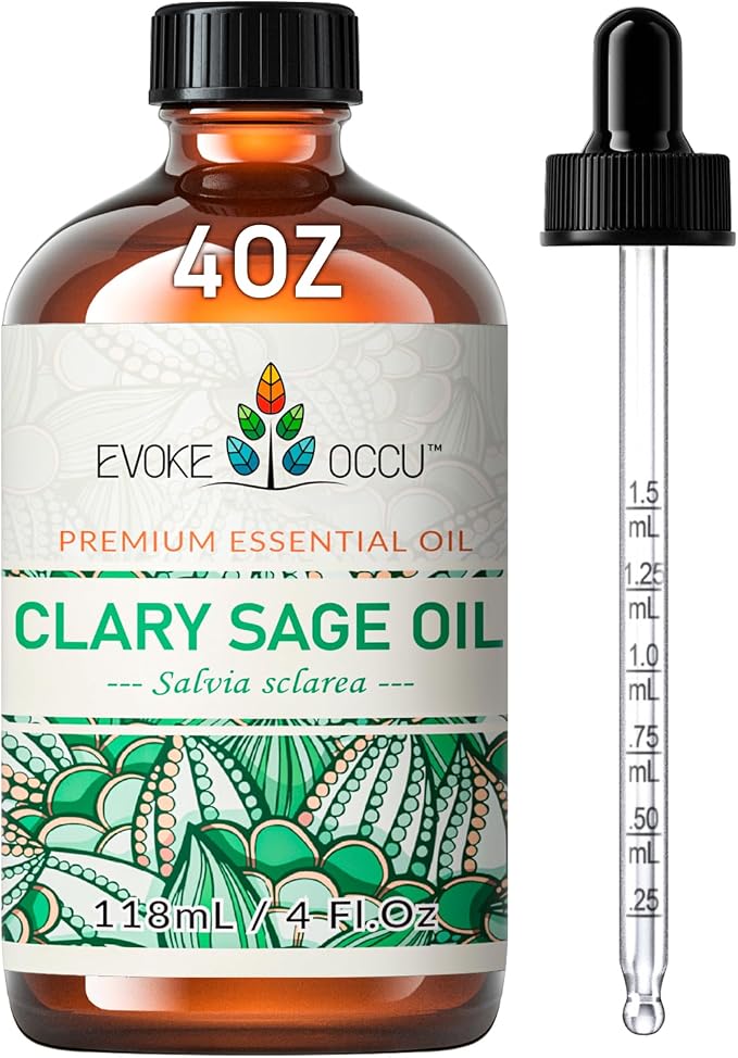 EVOKE OCCU Clary Sage Oil for Diffuser, Spray & Skin Care | Clary Sage Essential Oil, Ideal for Diffusers, Room Sprays and Daily Skin Care - 4 FL Oz