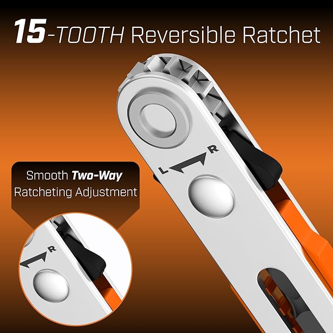 Bates- Mini Ratchet Wrench, 1/4" Magnetic 90 Degree Screwdriver, Orange, Low Profile Right Angle Screwdriver for Tight Spaces