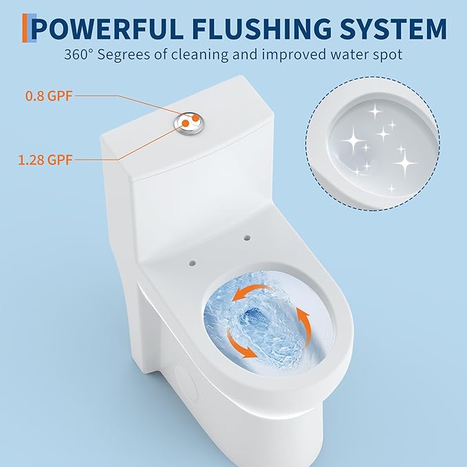 One-Piece Round Toilet, 17.5" ADA Comfort Height with 0.8/1.28L GPF Dual Flush, 12" Rough-In High Bowl, Powerful Water-Saving Design in White for Seniors