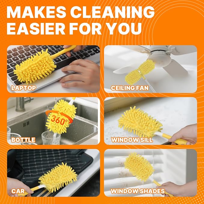 Reusable Duster Pads Compatible with Swiffer Hand Duster, 360 Duster Refill | Dusters Heavy Duty Refills, Microfiber Dusters Refills for Swiffer 3ft 6ft Extended Handle, 2 Pack (Handle is Not Included)