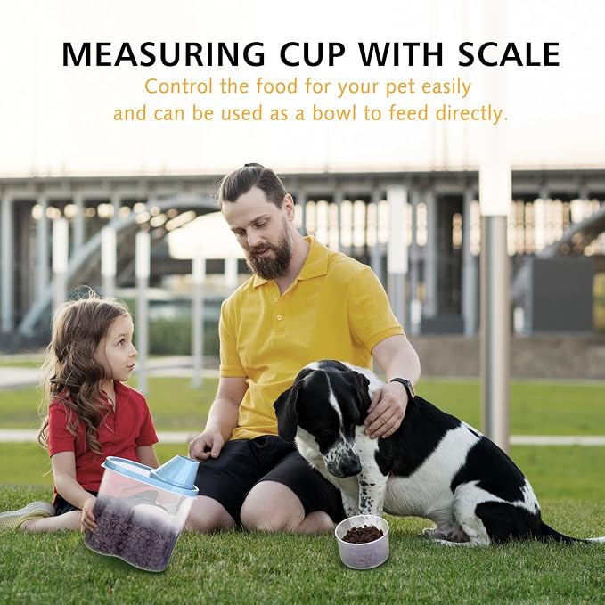 2 Pack 2lb/2.5L Pet Food Storage Container with Measuring Cup, Can Covers and Bowl for Small Dog, Cat, Waterproof-BPA Free (Blue 1.8L)