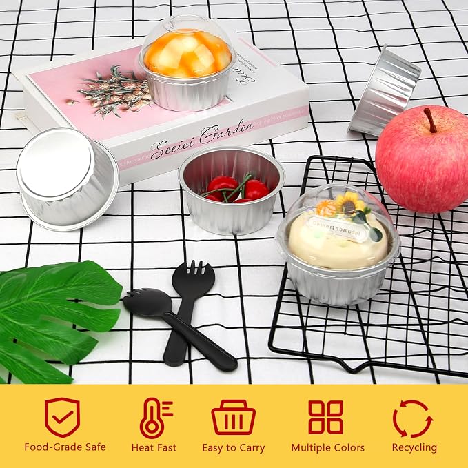 5oz Cupcake Pans Muffin Tins with Lids 100 Pack,LNYZQUS Aluminum Foil Mini Cake Baking Pans,Small Baking Cups Containers,Disposable Ramekins Muffin Cups -Silver