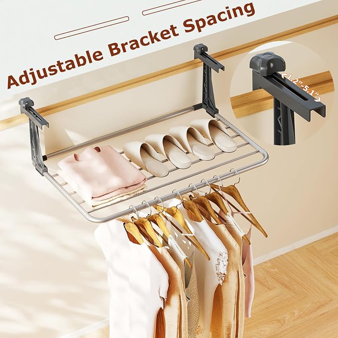 Giantex Portable Clothes Drying Rack, 25.5" Aluminum Hanging Laundry Rack with Adjustable and Foldable Brackets, Radiator Airer, Indoor Outdoor Towel Rack for Balcony Railings, Windowsill