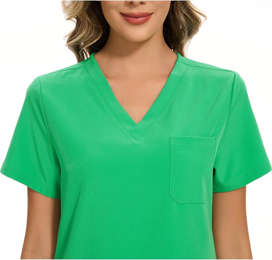 Scrubs Tops for Woman - Soft Stretch, V-Neck Tops | 3 Pockets, Side Split Design, Short Sleeve, Breathable & Lightweight Nursing Shirt, Easy-Care Fabric for All-Day Comfort