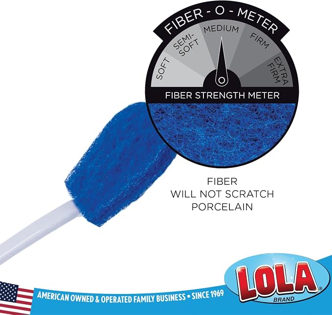 LOLA Bath & Toilet Bowl Scrubber Brush w/Comfort Handle, 2 Pack, w/Hang Hole. Non-Scratch, Removes Rings w/Scrubbing Pad, 2 Pack