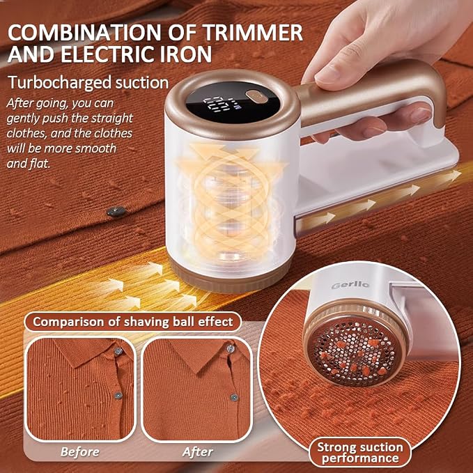 HuanQiu Sensmart Home Hair Trimmer White Model, Clothes Shaver Hair Ball Remover Rechargeable, Six-Tooth Blade with 3 Blades, Sweater Shaver Unisex Hair Remover for Home Clothes, Sofa, Bed Sheets