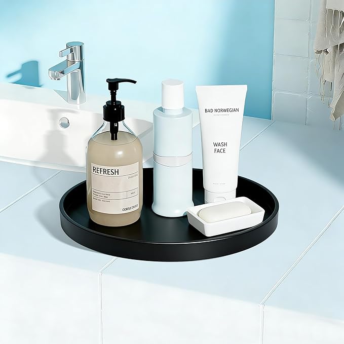 2 Pack 11" Bathroom and Vanity Tray, ABS Bathroom Counter Organizer, Coffee Table Decor for Perfume, Candles, Keys &More. Kitchen Countertop Organizer, Decorative Tray Soap Holder, Black
