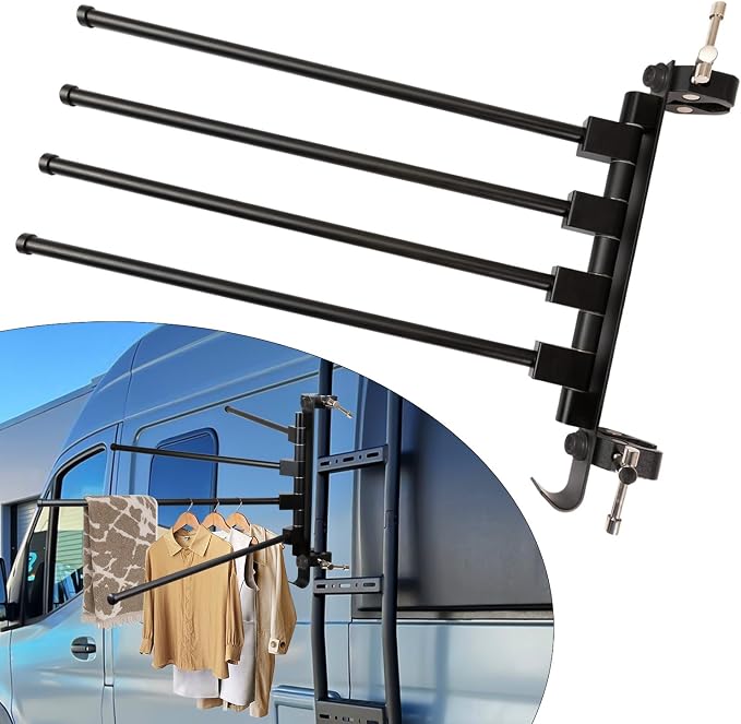 RV Clothes Drying Rack,Aluminum No-Drill 4Arms 304 Steel for RV/Boat/Camper | Aluminum, 304 Stainless Accessories, Rust-Proof. 4 Arms Hold 60lbs. 30s No-Drill Install. Fits Boats, Rvs, Campers, Trailers