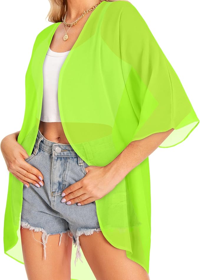 Women Kimono Cardigans Summer Cover Up Hawaiian Shirts Floral Print Tops | ROSEMIA chiffon kimono open front cardigans, beach cover ups, daily casual tops, cruise outfits, summer resort wear