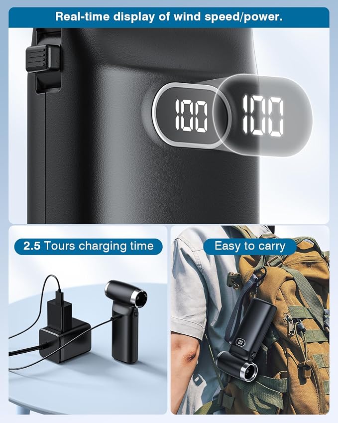 Compressed Air Duster Electric Blower Cordless Canned Air Substitute | 90000RPM 60 MPH High Wind Speed 6000mAh Battery Powerful Cleaner for Computer, Car, Home, etc.
